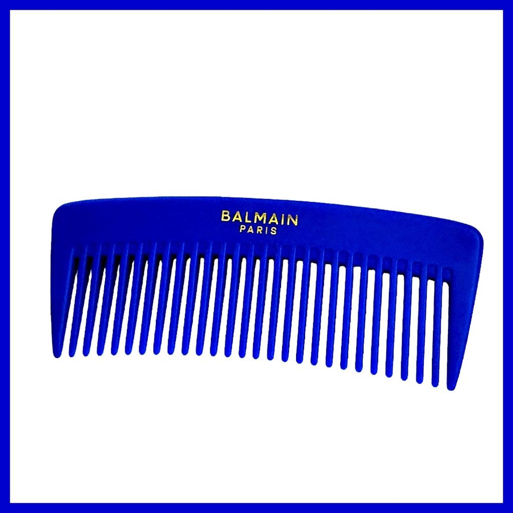 Balmain Cobalt Blue Gold Logo Travel Hair Comb Pocket